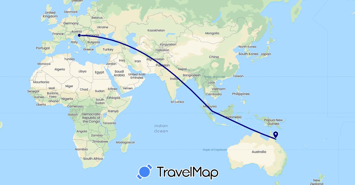 TravelMap itinerary: driving in Australia, Croatia, Singapore (Asia, Europe, Oceania)